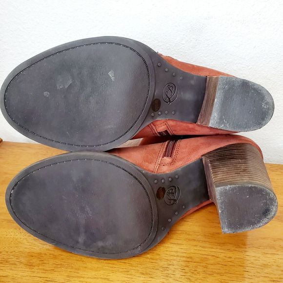 Lucky Brand Lamija Bootie Russet Suede Chunky Open Toe Shoe Casual Spring SZ 10 - Picture 5 of 12